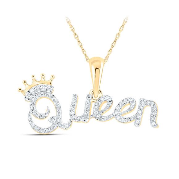 Round Diamond Queen Crown Pendant Charm 10k Yellow Gold - Picture 2 of 2